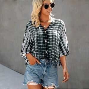 Tie Dye Print Batwing Sleeve Top